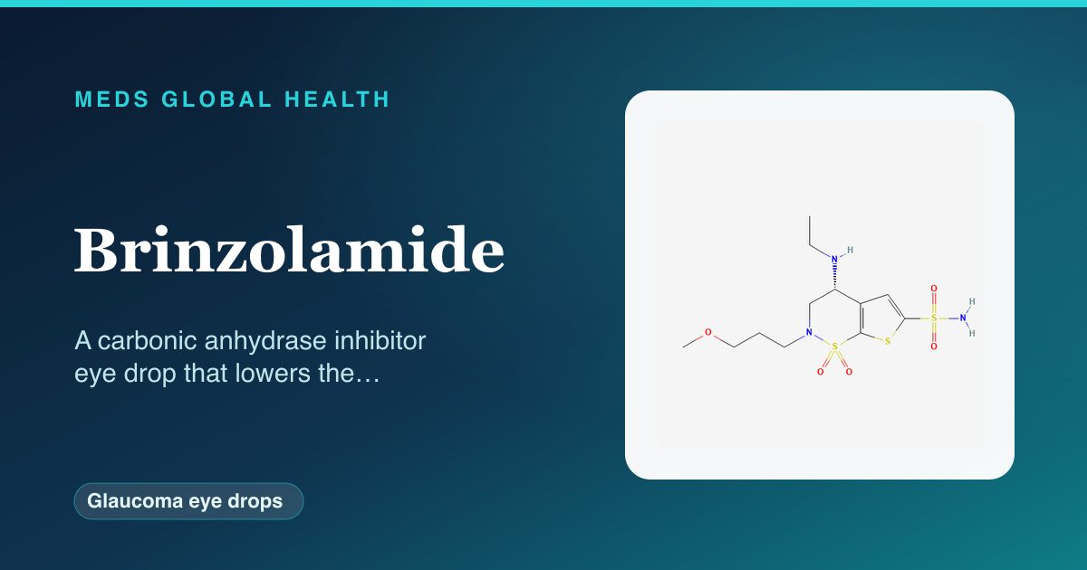 Brinzolamide (Glaucoma eye drops) — Meds Global Health reference card with 2D molecular structure