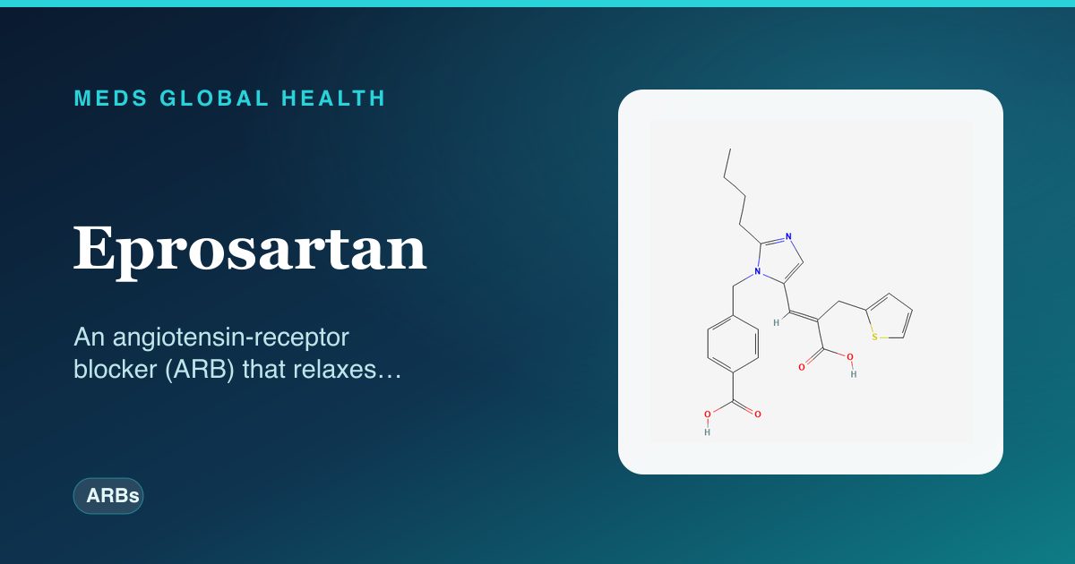 Eprosartan (ARBs) — Meds Global Health reference card with 2D molecular structure