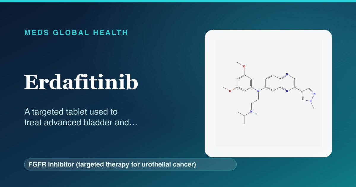 Erdafitinib (FGFR inhibitor (targeted therapy for urothelial cancer)) — Meds Global Health reference card with 2D molecular structure
