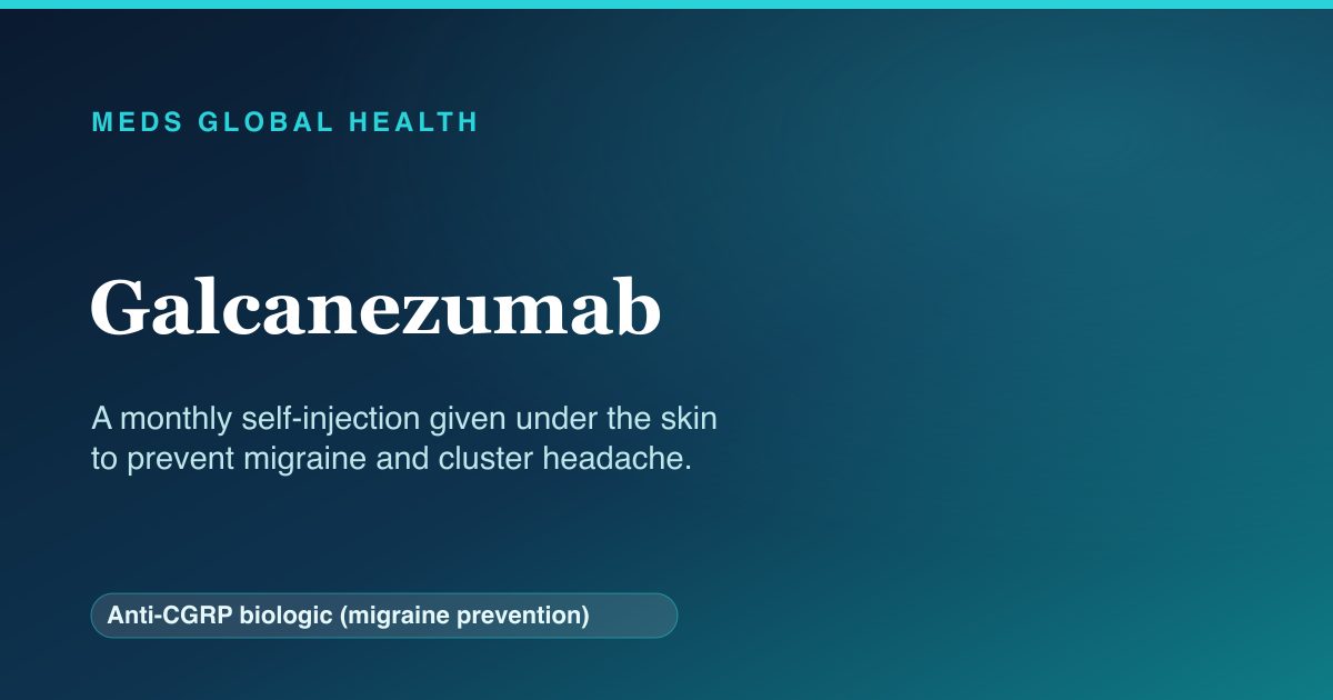 Galcanezumab (Anti-CGRP biologic (migraine prevention)) — Meds Global Health reference card