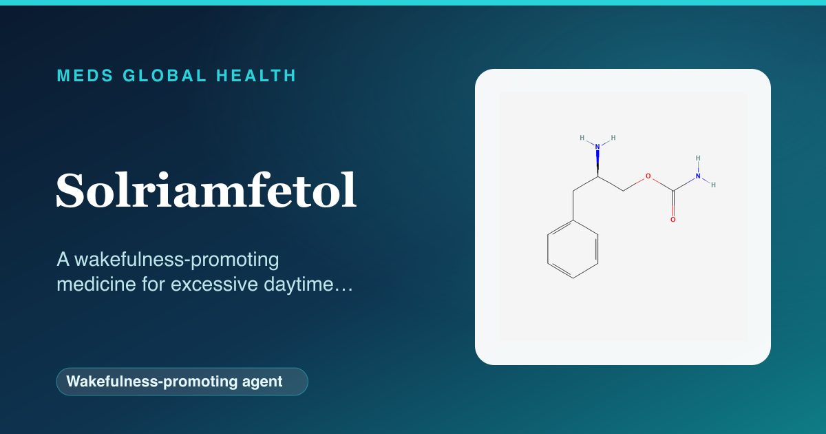 Solriamfetol (Wakefulness-promoting agent) — Meds Global Health reference card with 2D molecular structure